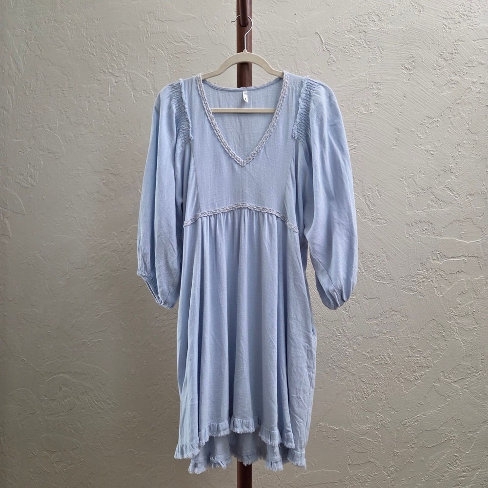 D262. Light Blue Crochet-Trim Babydoll Dress